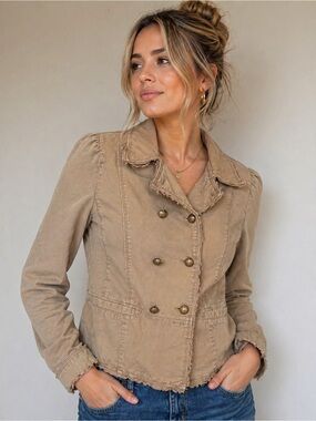 LOFT Women's Double-Breasted Khaki Peacoat Jacket
